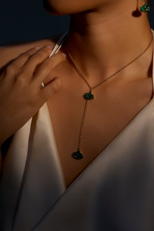 Malachite Lotus Lariat Necklace