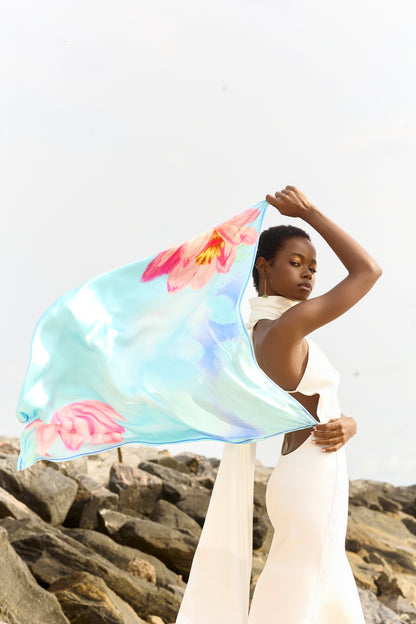 Sky Lotus Silk Square Scarf