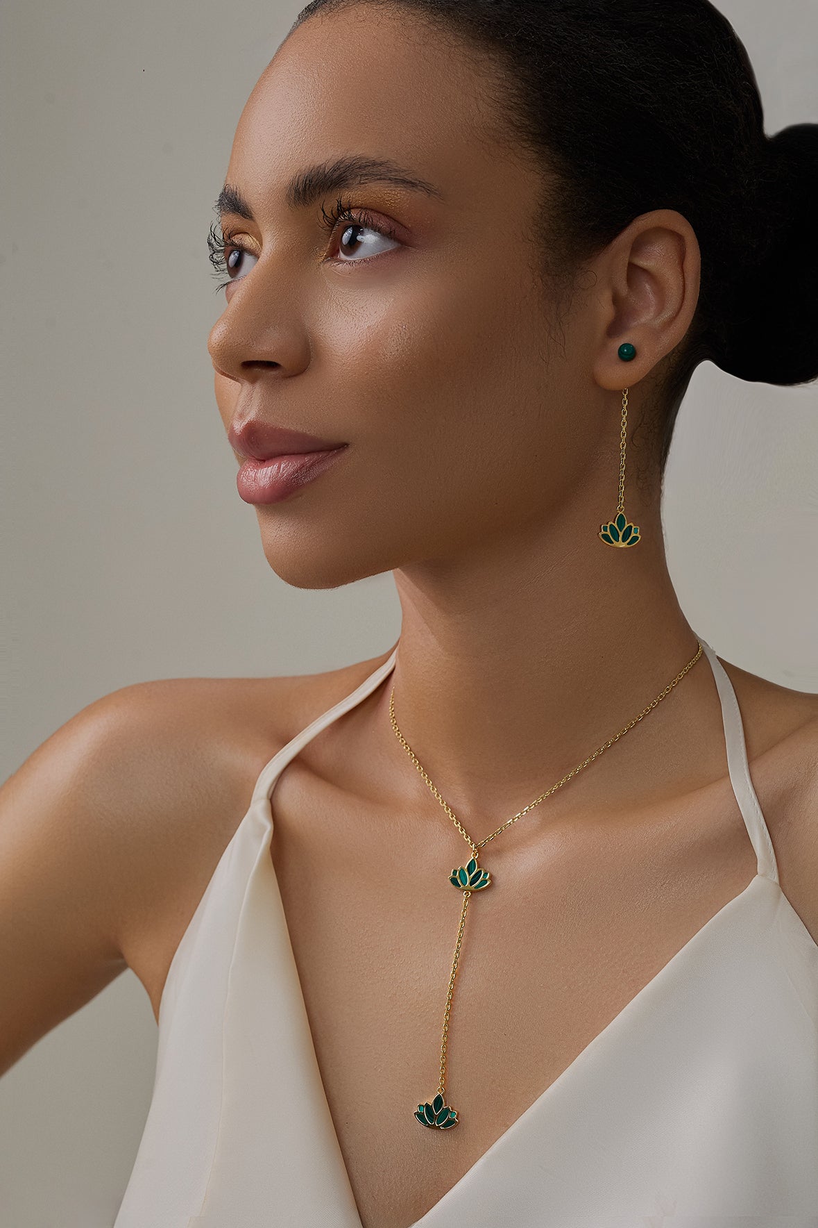 Malachite Lotus Lariat Necklace