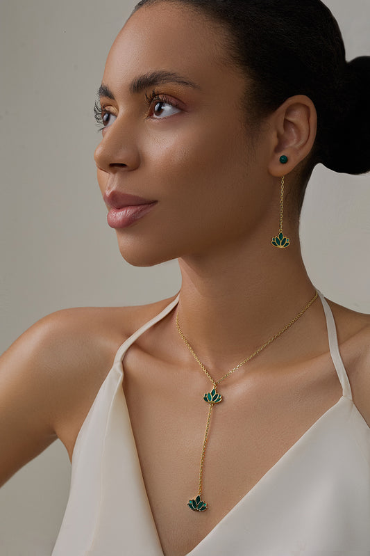 Malachite Lotus Lariat Necklace