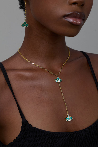 Malachite Lotus Lariat Necklace